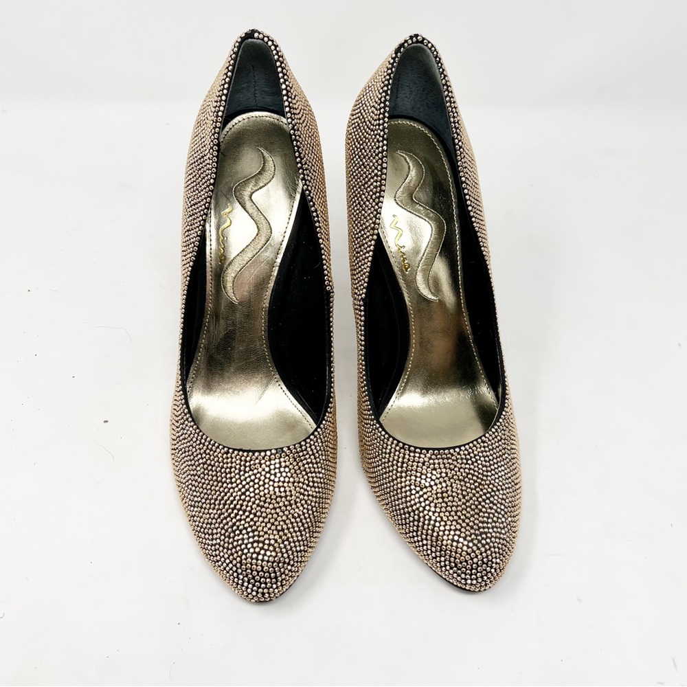 Nina Gold Metallic beaded stiletto heels 9M - Picture 3 of 10